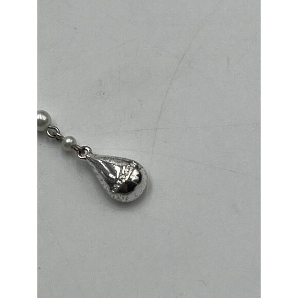 Givenchy Vintage Silver Tone Sparkling Rhinestone Faux Pearl Y Drop Necklace - Picture 11 of 14